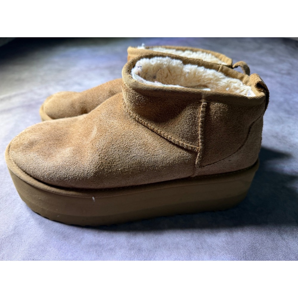 UGG Classic Ultra Mini Platform Chestnut Suede Shearling Boots 1135092 Mens 9